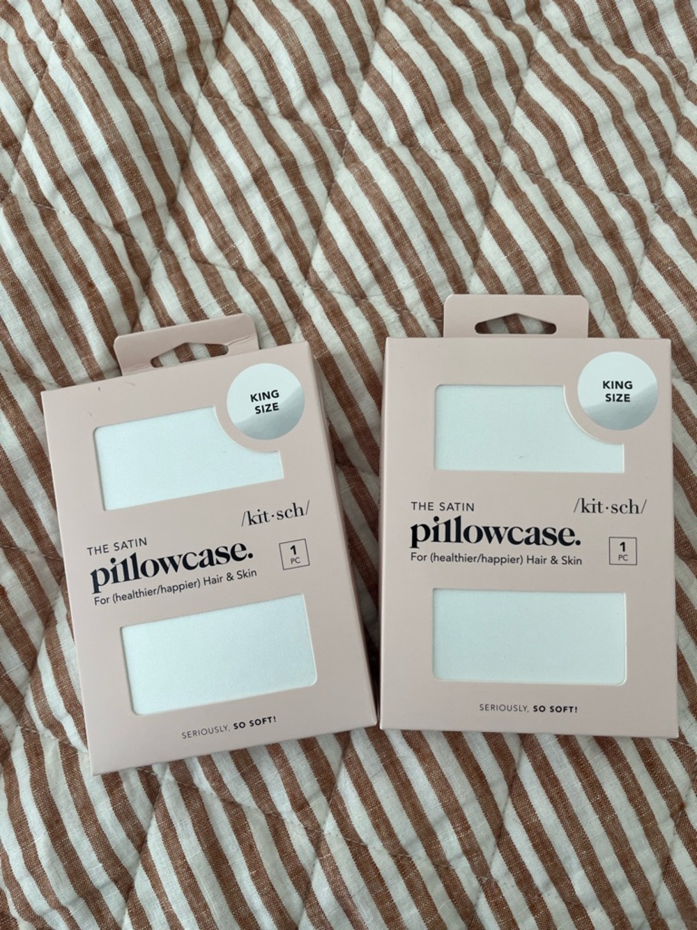 Kitsch Satin Pillowcase Pair - White & Blush Packaging